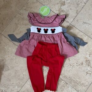 Red and Pink Gingham Minnie top with Red Leggings